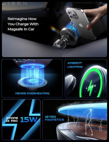 LISEN 15W MagSafe Car Mount Charger, Magnetic Phone Holders for Your Car - Image 5