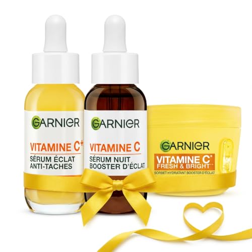 Garnier Skin Active - Coffret Idée Cadeau Saint-Valentin - Routine Éclat & Anti-Taches Vitamine C - Crème Sorbet Fresh & Bright (85ml) & Duo de Sérums Jour & Nuit (2x30ml) - Tous Types de Peaux