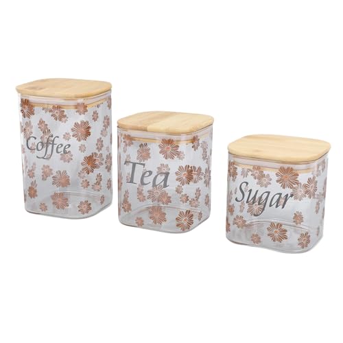 TOPINCN Juegos de Botes de 3 Piezas para Mostrador de Cocina, Botes de Almacenamiento de Alimentos Contenedor de Almacenamiento de Vidrio Hermético Transparente Juego de Tarros de