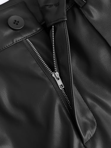 CIDER Faux Leather Solid High Waist Wide Leg Trousers3