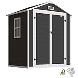 Outsunny 6 x 4.5FT Plastic Garden Shed with Floor, All Weather Resin Outdoor Storage Shed, Lockable Tool Storage with Window, Vent and Pent Roof for Patio Lawn, Black