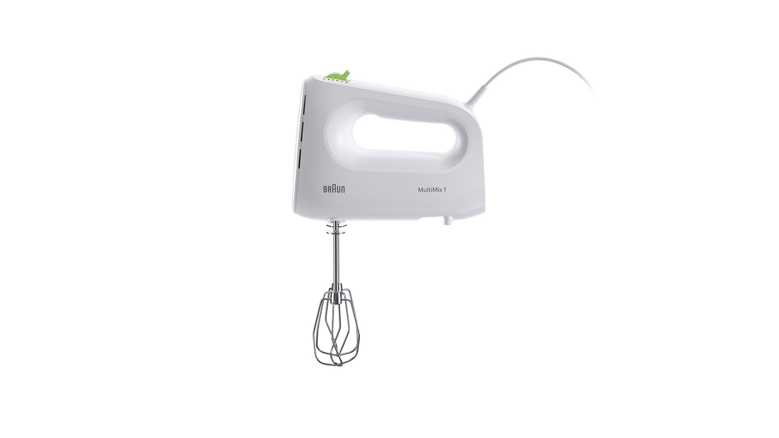 Braun Household MultiMix 1 HM 1110 WH handmixer met 4 snelheden plus turbo, FastMix-technologie, EasyClick, garde en deeghaak, bediening met één hand, 450 W, wit