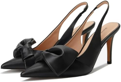 Women's Slingback Pumps Bow Pointed Toe Pumps with Elasticated St...