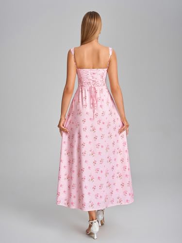 Eynmin Floral Corset Midi Dress Lace Up Hook And Eye Flowy Milkmaid Summer Wedding Guest Dresses For Women With Pocket #TOP12