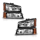 ALLGOOD Headlight Assembly Compatible with Chevy Silverado 1500 2500 3500 1500HD 2500HD 2003-2006/ Avalanche 2003-2007 Clear lens Black Housing Bumper Lamps Side Lamp