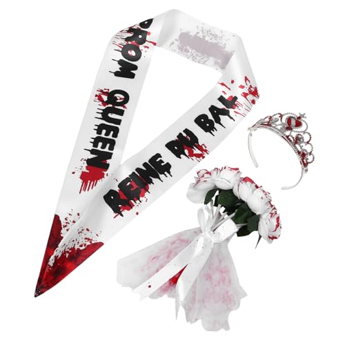 OSALADI Accesorios de Cosplay de Novia Zombie Ramo y Banda Sangrienta para Fiesta de Graduación y Halloween Traje de Terror para Adultos