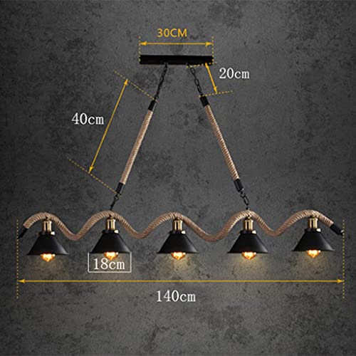 Lustre corde de chanvre 5 têtes E27 style vintage industriel de 140cm