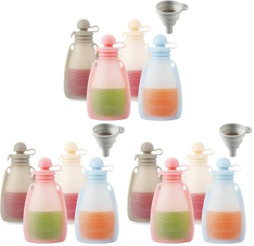 Image of PandaEar Reusable Silicone Baby Food Pouches, 12 Pack Squeeze Pouches for Toddler Kids, BPA-Free Silicone Refillable Baby Food Storage, 5 oz