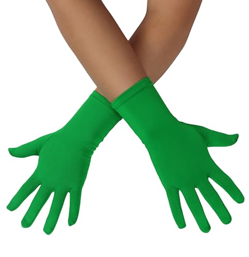 ATHX Mens and Womens Gloves Costume Accessories Wrist Length Spandex Stretch Halloween Cosplay Party Wedding Prom Gloves (Green Free Size)