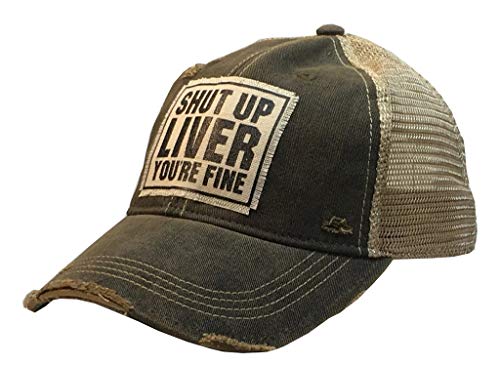 VINTAGE LIFE Distressed Baseball Caps Funny Trucker Hats with Sayings, Unisex (Shut Up Liver (Black))