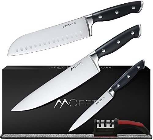 MOFFTI Chef Knife Set with Knife Sharpener, German EN1.4116 Stainless Steel, Ultra Sharp Professional Ergonomic Handle, Knives Set for Kitchen with Gift Box