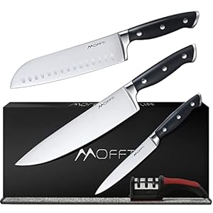 MOFFTI Chef Knife Set with Knife Sharpener, German EN1.4116 Stainless Steel, Ultra Sharp Professional Ergonomic Handle, Knives Set for Kitchen with Gift Box