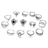 Oxxggkao 15pcs Vintage Silber Gelenkknoten Ringe Set Women Stapelfing Finger Retro Steinkristall Stapel Kubikzirkonias