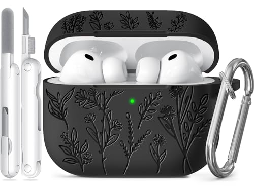 Image of for Airpods Pro 3 Case, Flower Engraved Cases for Apple AirPods Pro 3rd Generation 2025, Soft Silicone Cover for Men Women Girly with Cleaning Kit & Keychain, Anti-Scratch, Shockproof