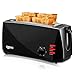 JEWJIO toster z długim otworem, 4 kromki, czarny, retro toster z bardzo szerokimi szczelinami na pieczywo 1,5", funkcja rozmrażania/podgrzewania/rozbicia, 6 regulatorów farbowania, wyjmowana szuflada na okruchy, 1000 W