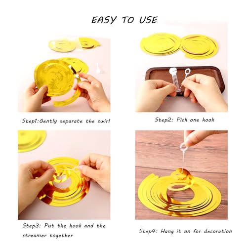 Image of Gold Hanging Swirl Decorations 30 Pcs, Streamers Party Decorations -Twin Tails Ceiling Swirl Foil Decorations, Gold Party Decor for Wedding /Birthday /Christmas /New Year Decoration (Gold, Pack of 30)
