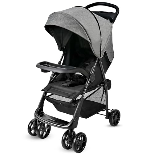 LIVINGbasics Lightweight Baby Stroller, Compact Foldable Stroller with Adjustable Backrest&Footrest for Travel, Gray