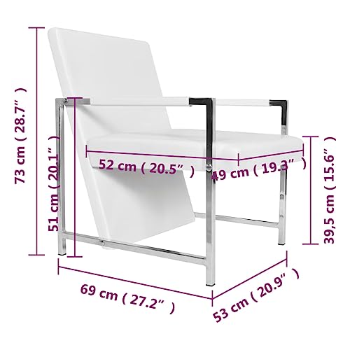 Vidaxl Armchair, Lounge Chair With Chrome Feet, Cube Relax Armchair For Home Office, Farmhouse Modern Scandinavian Style, White Faux Leather #TOP3