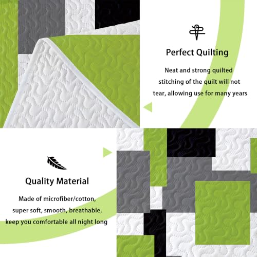 Image of Tyrot 3 Piece Sage Green Quilt Full /Queen Size Lime Green Grey Bedding Set
