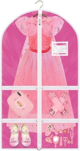 37"Kids Costume Garment Bag with 4 Zipper Pockets, Girls Dance Costume Cover Bag with ID Slot, Waterproof Clothes Hanging Protector Cover, Foldable Travel Storage Cover Bag for Travel Competitions