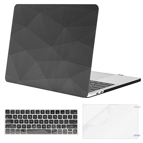 MOSISO Compatible with MacBook Pro 13 inch Case 2019 2018 2017 2016 Release A2159 A1989 A1706 A1708, Plastic Pattern Hard Shell Case & Keyboard Cover Skin & Screen Protector, Gray Geometric