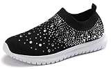 Tuotang Women's Crystal Breathable Orthopedic Slip On Walking Shoes, Sparkle Rhinestone Slip On Loaf