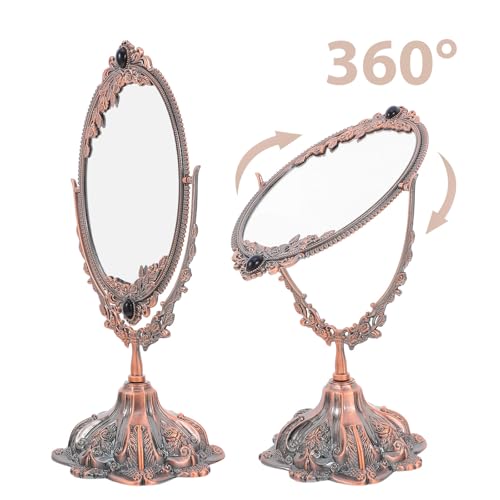 Espejo de maquillaje de metal Didiseaon con doble cara ajustable para mesa 4