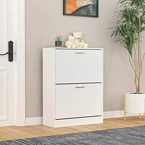 Novamaison Hidden Shoe Cabinet With 2 Flip Drawers, Narrow Shoe Storage Cabinet For Entryway, Freestanding Shoe Organizer For Hallway, Bedroom, Apartment, White #TOP7