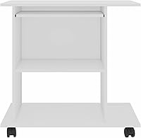 Vista 4 de Tidyard Escritorio para computadora con bandeja para teclado y torre de CPU, estación de trabajo con ruedas de madera de ingeniería, muebles