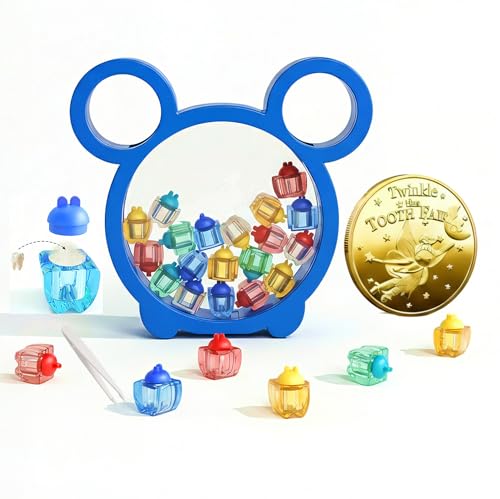 Caiumai Tooth Fairy Tooth Rack, baby tooth Memorial box, teeth holder for kids keepsake，ABS material tooth box storage device, with 20 colorful small tooth chambers inside（blue01）