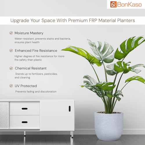 Image of BonKaso 16 inch White Pot - Tall, Durable & Lightweight Polymer Jaguar Round Planter for Indoor & Outdoor Use: Home, Office, Garden & Balcony (Gamla /Gamale)