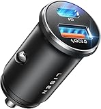 LISEN USB C Car Charger USB Adapter [Mini & Metal] iPhone 16 Car Charger Fast Charging PD 3.0 Cigarette Lighter Adapter USBC, for iPhone 16 Pro Max Plus 15 14 13, Black