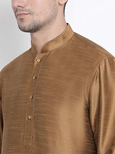 Image of VASTRAMAY Men's Coffee Cotton Silk Blend Kurta and Pyjama Set VASMKCO001nPBL 36
