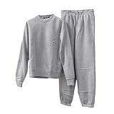 [TopIsm] トップイズム 上下セット スウェット メンズ セットアップ 裏起毛 無地 クルーネック ルームウェア 部屋着 寝巻き パジャマ 1-グレー Lサイズ