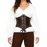 Corsé de pirata para mujer, corsé medieval, disfraz de mujer, corpiño bajo el pecho, color negro, cinturón de piel, accesorio para disfraz de pirata, accesorio para Halloween, accesorios piratas