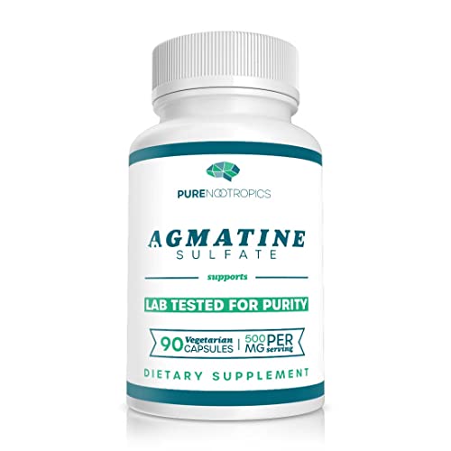 Pure Nootropics -Agmatine Sulfate 500 mg Capsules | 90 Veg Cap Value Pack | | Energy, Muscle Endurance & Workout Supplement | in House & Rigorous 3rd Party Testing for Higher Purity & Potency