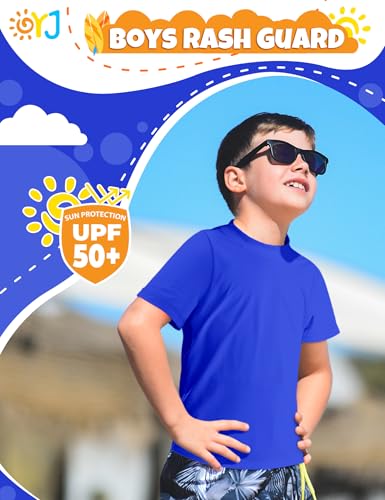 Image of Boys Rash Guard Short Sleeve Swim Shirt UPF+ 50 Rashguard for Toddler Teens Water Sun Shirts Swim Wear Quick Dry