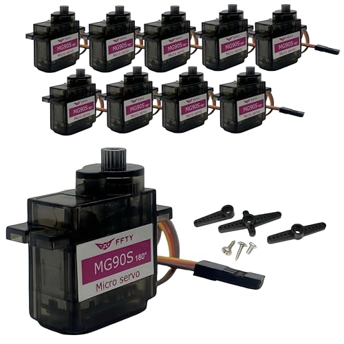 10 Pcs MG90S Servo Motor-Metal Gear 9g Micro Servo for RC Car Robot Helicopter, Mini Servos for Arduino Project(10pcs MG90S)