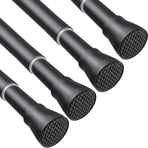 Image of Tension Curtain Rod Black Tension Rod 28 To 48 Inch Spring Curtain Rod Non Slip Tension Rods 4Pcs For Windows No Drilling Adjustable Tension Rods of Curtain Window Closet Kitchen Wardrobe