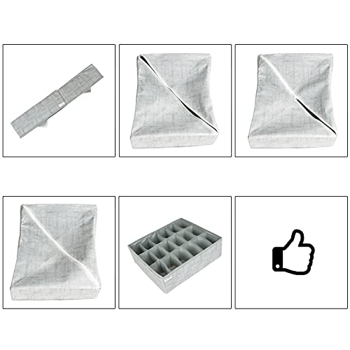 Image of HOKIPO Fabric Undergarment Clothing Organizer Storage Box For Drawers Bra Panty Socks Tie Lingerie Organizer For Wardrobe, 18 Grid, Pack Of 2 (In-333-Gry*2), Blue-Green