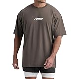 [Anmur] ジムtシャツ 半袖 メンズ トレーニングウェア 吸汗速乾 ストレッチ ビッグシルエット ドロップショルダー クルーネック スリット入り ジム 筋トレ ストリート 春夏秋 ブラウン-3XL