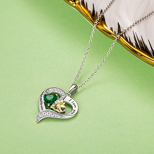 BlingGem-Heart-Necklaces-for-Women-925-Sterling-Silver-Necklace-for-Women-Birthstone-Necklace-for-Women-Jewelry-for-Women-with-2-Birthstones-Womens-Jewelry-Diamond-Customized-Pendant-Necklace-Jewelry-