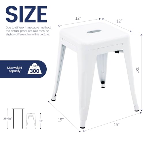 Image of Brage Living 18 Inch Industrial Metal Stools Set of 2, Short Stackable Classroom Stools, Backless Metal Dining Chairs for Indoor Outdoor, Kitchen (White)