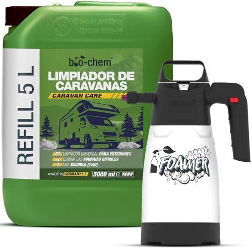 Bio-chem - Recambio limpiador de caravanas y autocaravanas 5L + espumógeno 1,5L - Limpiador de caravanas y toldos - Mantenimiento de vehículos de camping