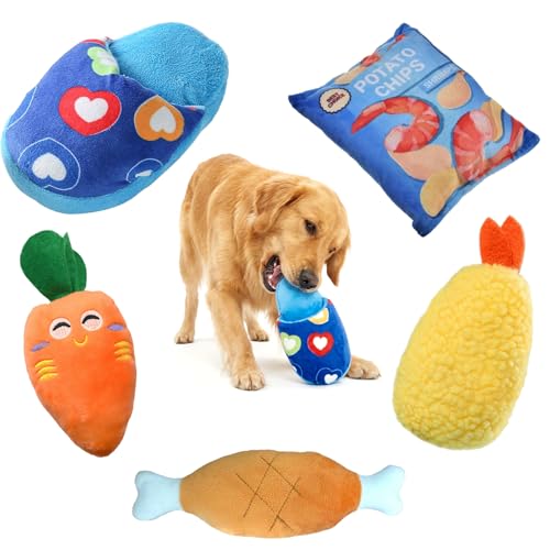 JSTHHTT Giochi per Cani, Squeak Interattivi, Giochi Cane Indistruttibile, Peluche per Cani Piccoli, Forma di Patatine, Carote, Pantofole