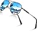 Produktbild DADA-PRO Sonnenbrille Herren Polarisiert Pilotenbrille Damen Metallrahmen Retro Fliegerbrille UV400 Schutz Polarized Sunglasses Men Women (Blaue Gläser Verspiegelt)