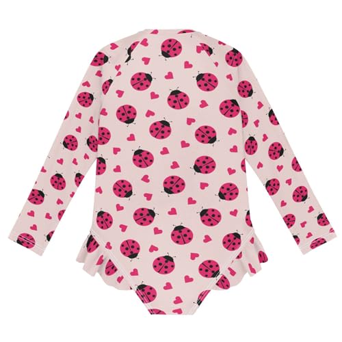 Girls Swimsuits Long Sleeve Bathing Suits Ladybug Hearts UPF 50+ Sun Protection Swimwear 3-12 Years2