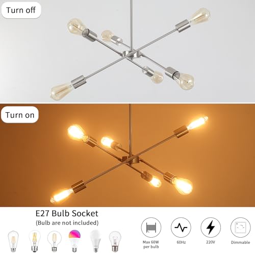 Lámpara de techo industrial E27 con 6 luces de níquel y dorado 5