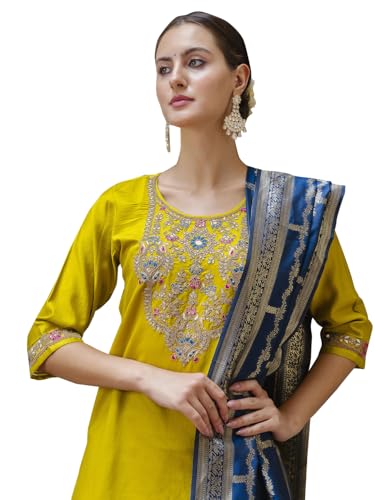 Image of VredeVogel Kurta Set with Dupatta | Viscose Rayon Embroidered Kurta Set for Women | Women's Ethnic Casual Kurti Set |Kurta Pant Festive Suit