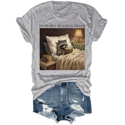 Lporikme Probably Reading Trash Shirt Humor Raccoon Reading Trash T-Shirt
